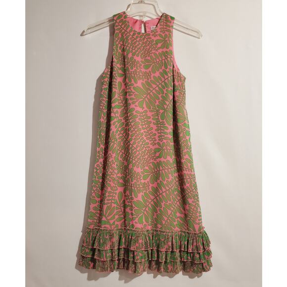 Trina Turk Womens Printed Flutter Ruffle Trim Mini Dress Size XS Leaf Botanical - Picture 1 of 10